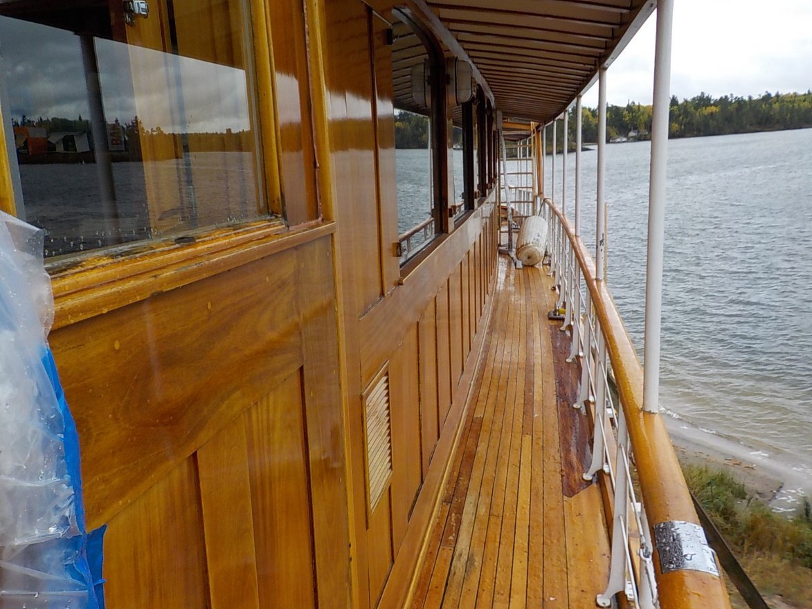 Wooden side deck of a commercial vessel